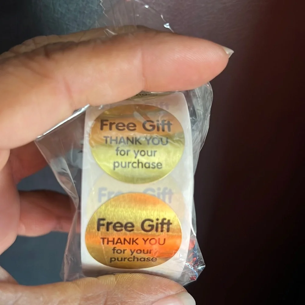 500 Free Gift Thank You Labels Roll, Shiny Gold